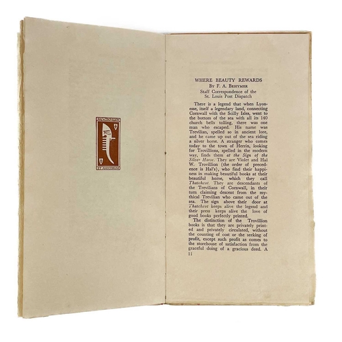 252 - Three works of Poetry. Harry R. Burke and F. A. Behymer. 'Visitation At Thatchcot,' first edition, s... 