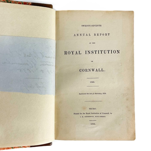 3 - 'Royal Institution of Cornwall'. Bound in at the beginning of volume 1 'Objects and Laws of the Roya... 