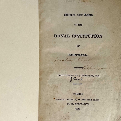 3 - 'Royal Institution of Cornwall'. Bound in at the beginning of volume 1 'Objects and Laws of the Roya... 