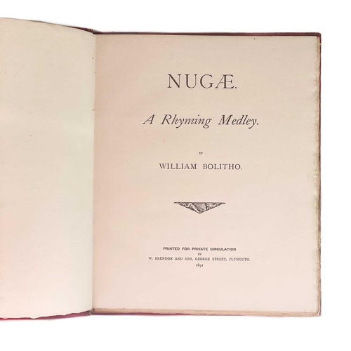 307 - William Bolitho. 'Nugae. A Rhyming Medley'. First edition, 53 deckled pages, over all good condition... 