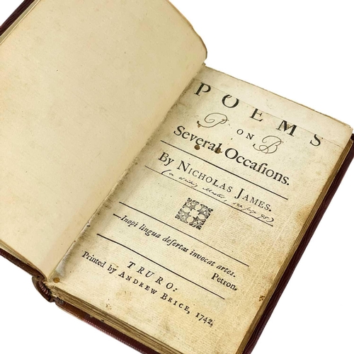 376 - Nicholas James. 'Poems on Several Occasions,' 1742, first edition, published by Andrew Brice (born i... 