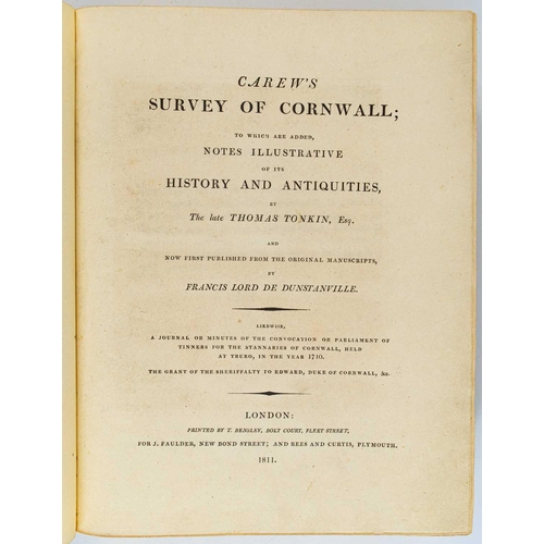 395 - Thomas Tonkin (Francis Lord de Dunstanville edition). 'Carew’s Survey of Cornwall,' 'To Which are Ad... 