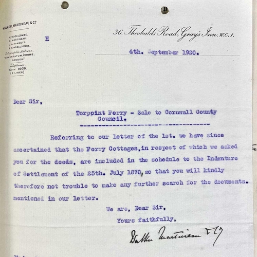 396 - Torpoint Ferry Interest. Carew-Pole Papers Correspondence, plans, surveys etc for a new ferry, 1893-... 