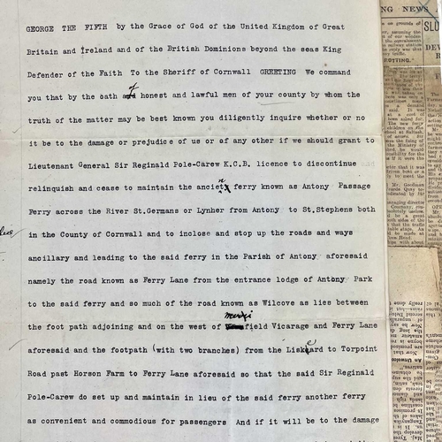 396 - Torpoint Ferry Interest. Carew-Pole Papers Correspondence, plans, surveys etc for a new ferry, 1893-... 