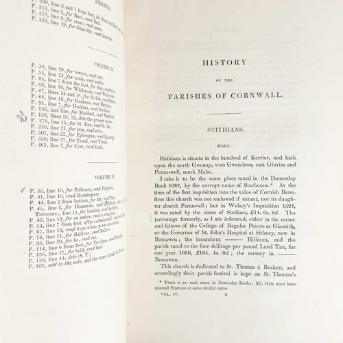 413 - Davies Gilbert. 'The Parochial History of Cornwall'. 'Founded on the Manuscript Histories of Mr Hals... 