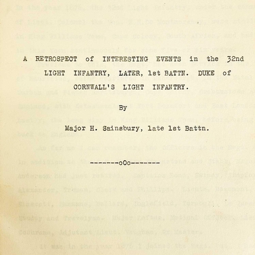 418 - Major H. Sainsbury, late 1st Battalion D. C. L. I. A retrospect of interesting events in the 32nd li... 