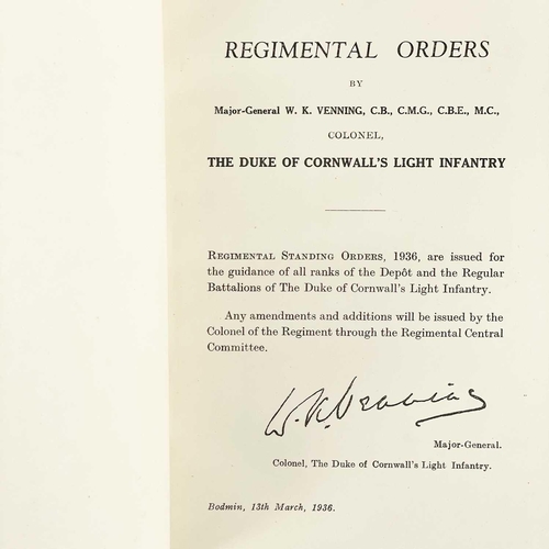 429 - Duke of Cornwall Light Infantry Interest. Major-General W. K.Venning c.b. Colonel the Duke of Cornwa... 