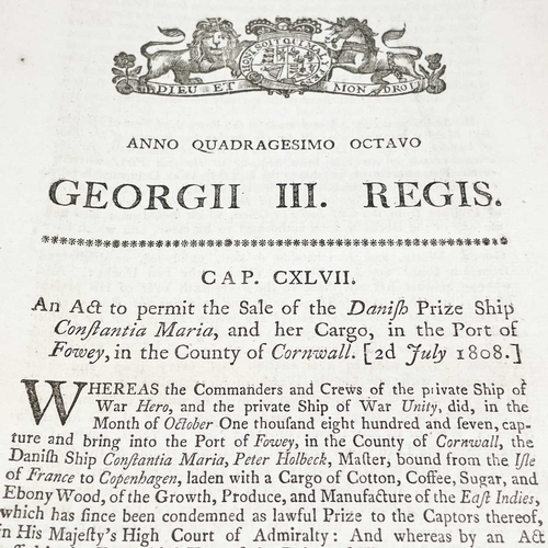 507 - Two Acts of Parliament including Launceston interest. 'An Act to Permit the Sale of The Danish Prize... 