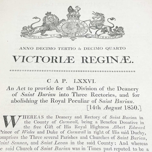 511 - Three Acts of Parliament. 'An Act to Provide for the Division of the Deanery of Saint Burian into Th... 