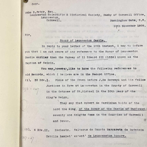 527 - Launceston interest. A typescript (Latin) with notes, and one other work. Claude H. Peter. 'Launcest... 