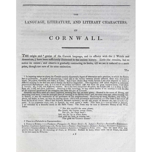 550 - Rev. R. Polwhele. 'The Language, Literature, and Literary Characters of Cornwall'. First edition, 20... 