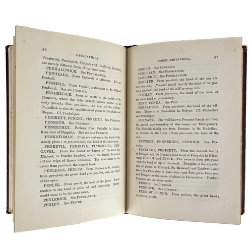 566 - Richard Stephen Charnoch. 'Patronymica Cornu-Britannica'. 'Or the Etymology of Cornish Surnames,' fi... 