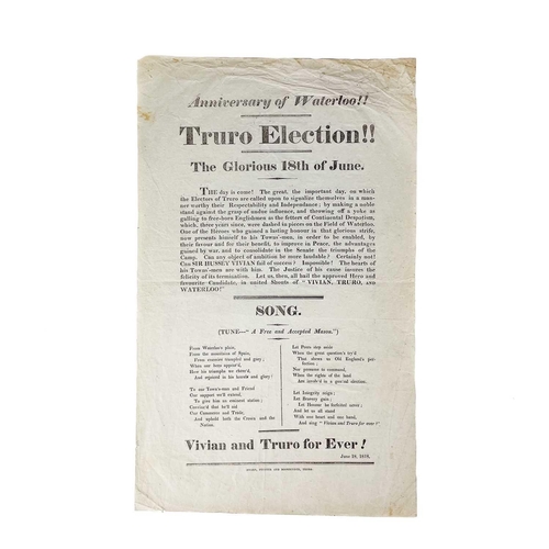 594 - [Sir Hussey Vivian] (1818). Three propaganda broadsheets for the 'Truro Election, 1818'. 'Anniversar... 