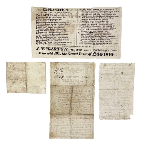 595 - Ephemera. A silk printed tribute and four others. [Matthew Brougham, Printer Falmouth]. 'Elegiac Tri... 