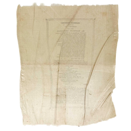 595 - Ephemera. A silk printed tribute and four others. [Matthew Brougham, Printer Falmouth]. 'Elegiac Tri... 