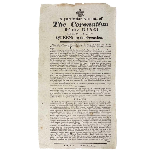 613 - Four early 19th century broadsheets. 'A Particular Account, of the Coronation of the King? And the P... 