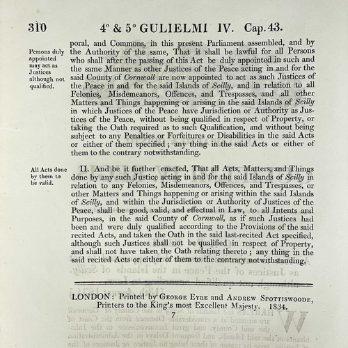 643 - Islands of Scilly Interest. 'An Act to Authorize Persons Duly Appointed to act as Justices of the Pe... 