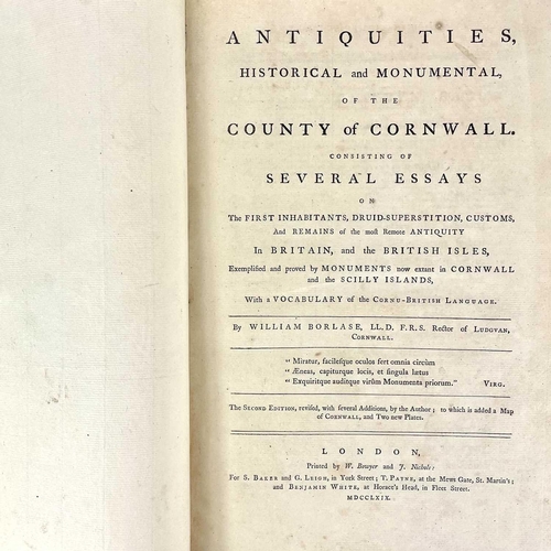 652 - William Borlase. 'Antiquities, Historical and Monumental of the County of Cornwall,' 1769. 'Consisti... 