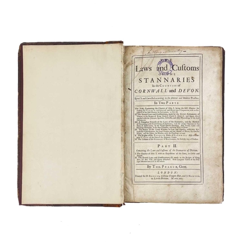 688 - Thomas Pearce. 'The Laws and Customs of the Stannaries in the Counties of Cornwall and Devon'. First... 