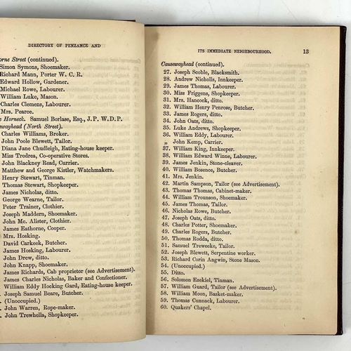 692 - Charles Coulson. 'Directory of Penzance and its Immediate Neighbourhood for 1864'. First edition, th... 