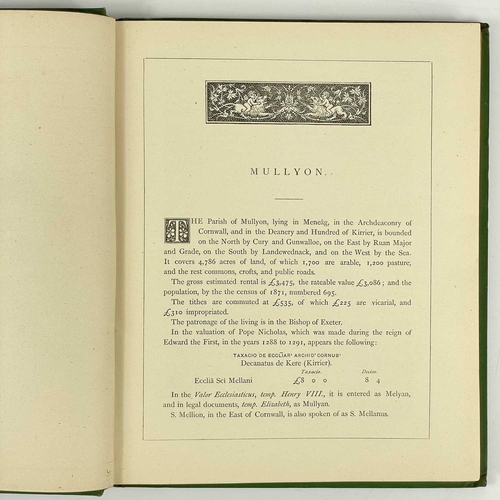 709 - E. G. Harvey. 'Mullyon: Its History, Scenery and Antiquities'. First edition, 131 pages, 8 plates, d... 