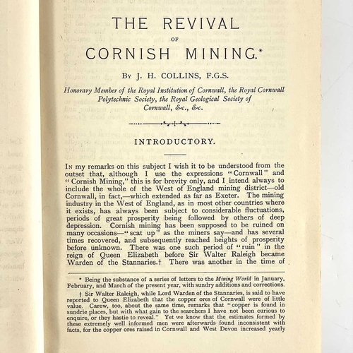 738 - J. H. Collings. 'Cornish Mining Papers'. Multiply papers and reviews bound in one vol, blue cloth bo... 