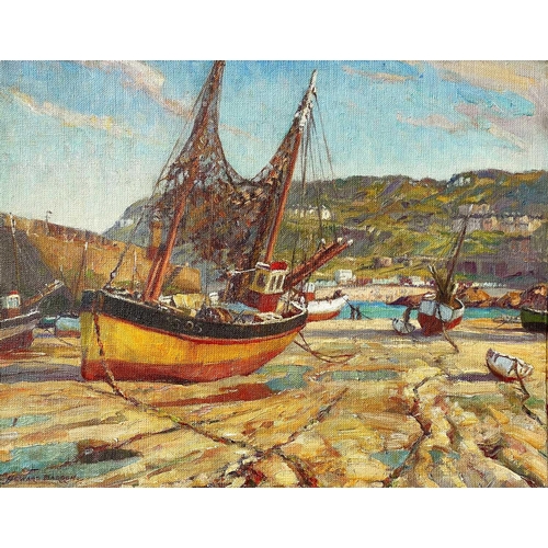 11 - Howard BARRON (1900-1991) Drying Nets, St Ives Cornwall Oil on panel, signed, inscribed to verso, 34... 