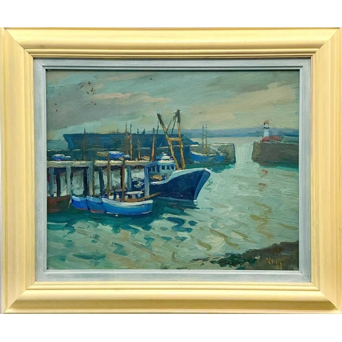 125 - Bob VIGG (1932-2001) Newlyn Harbour Oil on board, signed, 39 x 49.5cm.