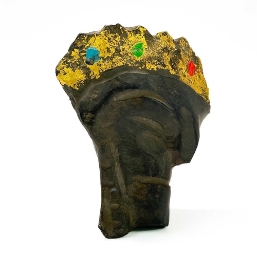 128 - Sven BERLIN (1911-1999) Head of the Dark Monarch  Carved stone with gold leaf and painted detail, mo... 