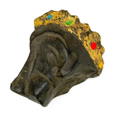 128 - Sven BERLIN (1911-1999) Head of the Dark Monarch  Carved stone with gold leaf and painted detail, mo... 