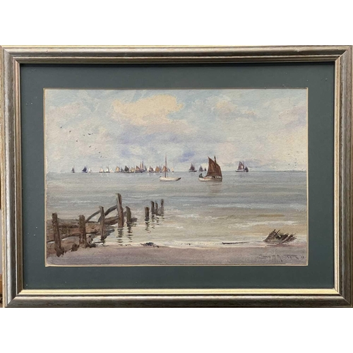 135 - Charles Sim MOTTRAM (act.1876-1919) Fishing Fleet of St Ives Watercolour, signed and dated '93, 19 x... 