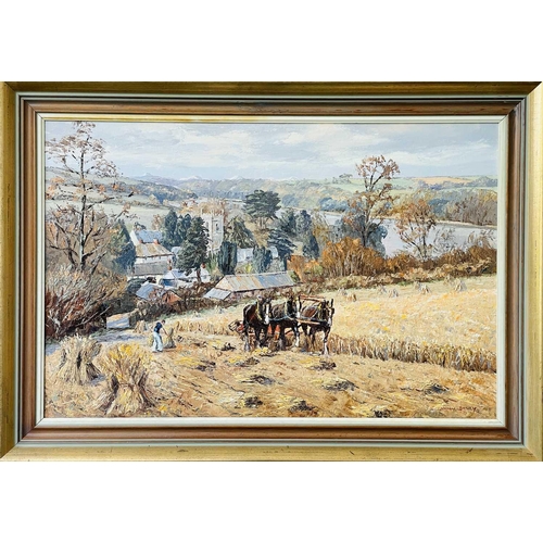 151 - Nancy BAILEY (1913-2012) Harvest Field at St Clements Oil on canvas Signed Further signed, inscribed... 