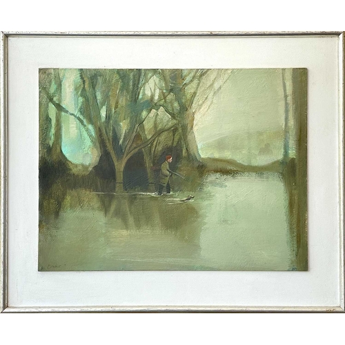 175 - Ken SYMONDS (1927-2010) The Shoot II (Huntsman with Dog) Oil on board, signed, further inscribed and... 