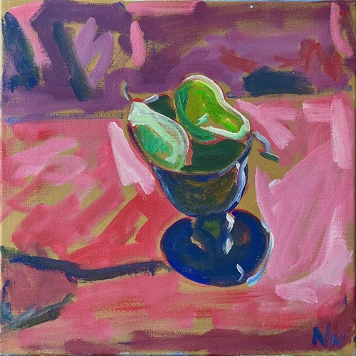 182 - Tim NEWMAN (1956) Pears & Cup Oil on canvas, monogrammed, further signed, inscribed and dated 2003 t... 