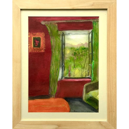 197 - Rose HILTON (1931-2019) Through the Window, 2002  Watercolour Signed Inscribed 'To Val ..... verso 3... 