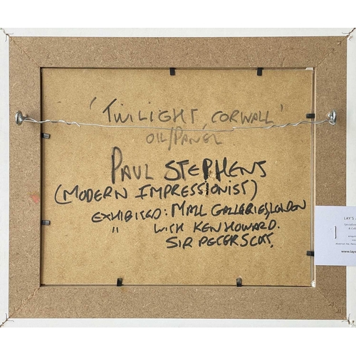 199 - Paul STEPHENS (1957) Twilight, Cornwall Oil on board, initialled, further signed and inscribed to ve... 