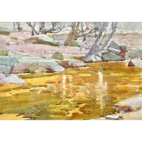 220 - Samuel John Lamorna BIRCH (1869-1955) Winter stream in a woodland landscape Watercolour, 24.1 x 34.3... 