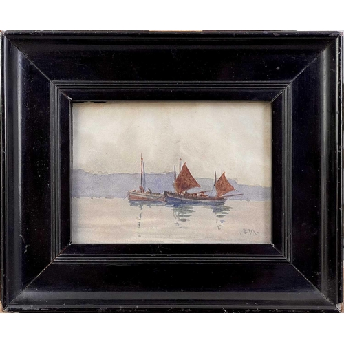 221 - Frederick MASSEY (XIX-XX) Fishing Luggers in Carrick Roads Watercolour, initialled, 11 x 15.5cm.