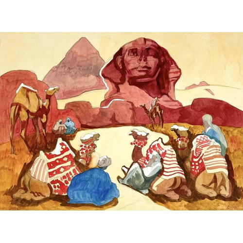 225 - Clare WHITE (1903-1997) Two works Clare WHITE (1903-1997) Shinx with camels Watercolour, initialled,... 