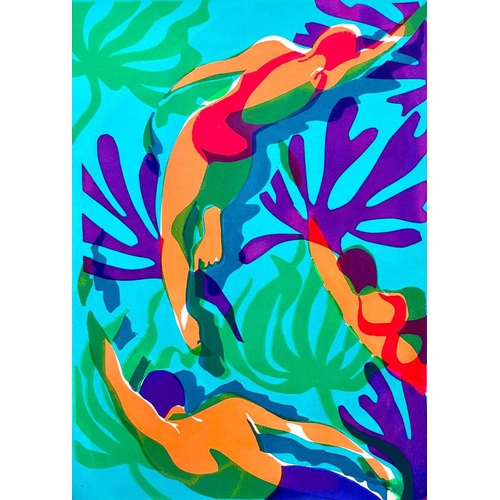 236 - Sarah BELL Sea Forest Swimmers Screenprint, signed and inscribed, numbered 8/15, image size 26 x 18.... 