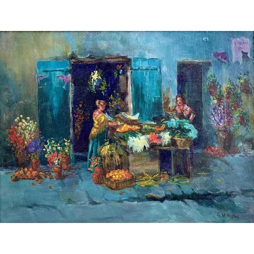 256 - Gwendoline Mary HOPTON (1866-1913) Continental flower & vegetable stall Oil on canvas, signed, 44.4c... 