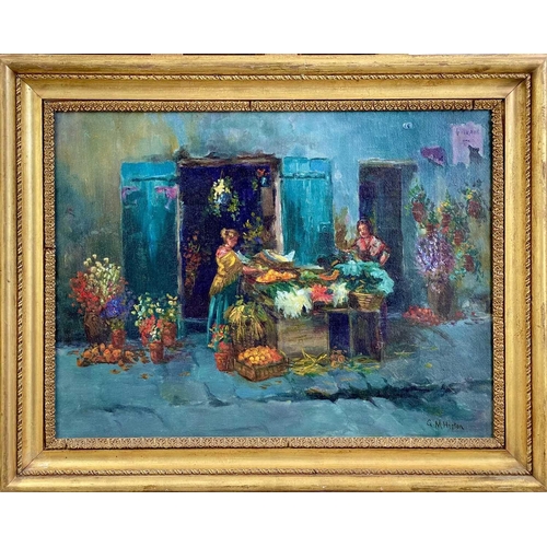 256 - Gwendoline Mary HOPTON (1866-1913) Continental flower & vegetable stall Oil on canvas, signed, 44.4c... 