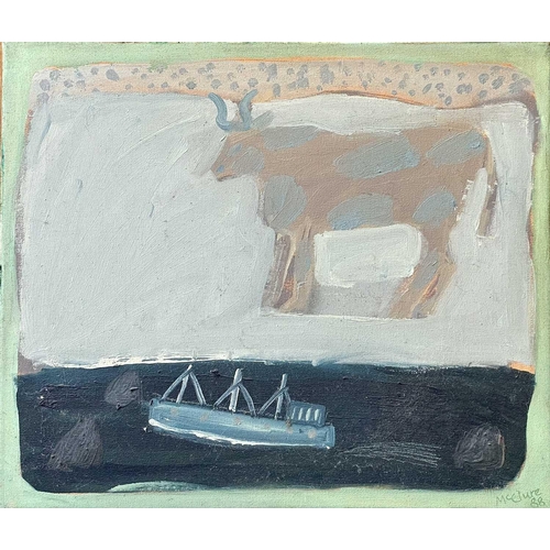 266 - Emma MCCLURE (1962) Bull and Boat Oil on canvas, signed and dated '88, 43.5 x 51cm. This unvarnished... 