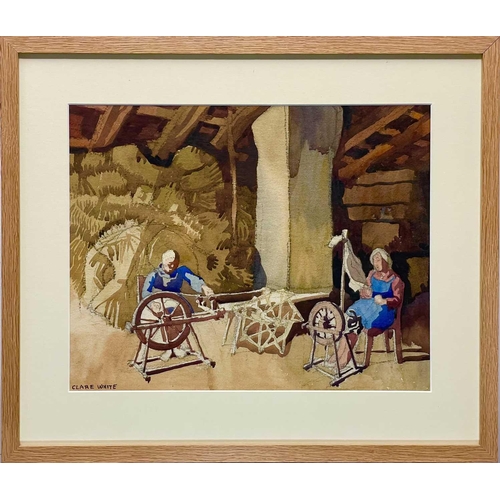 273 - Clare WHITE (1903-1997) Devon spinners Watercolour, signed, 34 x 43cm. The local wool trade was a th... 