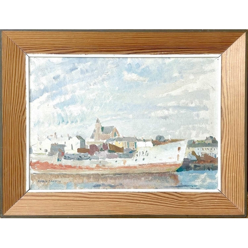 279 - Alethea GARSTIN (1894-1978) Scrapped Boat, Hayle  Oil on board Signed Two inscribed artist's labels ... 