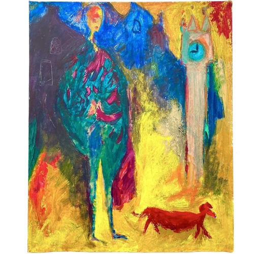 296 - Louise MCCLARY (1958) The Tall Woman with the Big Dog, 1990  Acrylic on paper Signed Further signed,... 