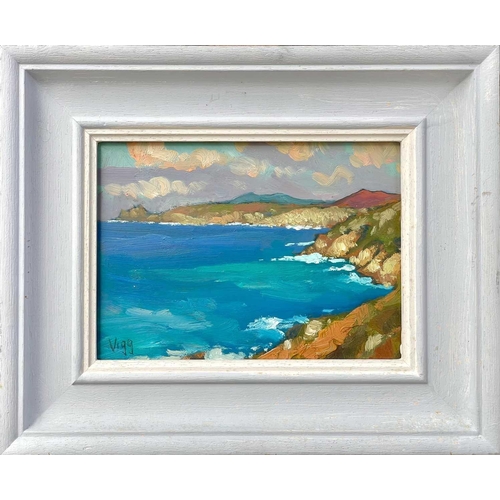 30 - Bob VIGG (1932-2001) Cornish Coast Oil on board, signed,13 x 18cm.