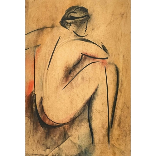 308 - Mary STORK (1938-2007) Untitled nude Mixed media on board, signed and dated '99, 52 x 36cm.