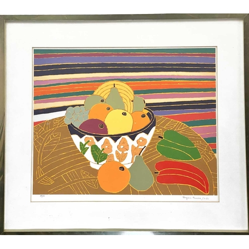 31 - Bryan PEARCE (1929-2006) Bowl of Fruit on a Patterned Tablecloth, 1981  Screenprint Signed and dated... 