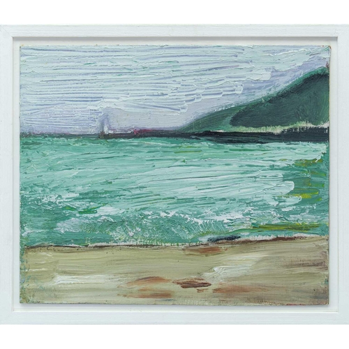 324 - Romi BEHRENS (1939-2019) Sea and Headland  Oil on board 25.5 x 30.5cm